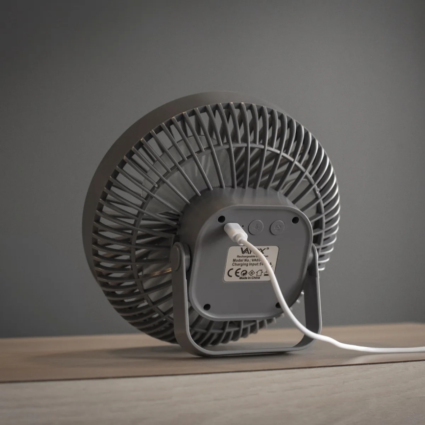Ventilateur de table rechargeable avec éclairage LED/2W/5V USB 2400 mAh gris