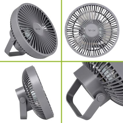 Ventilateur de table rechargeable avec éclairage LED/2W/5V USB 2400 mAh gris
