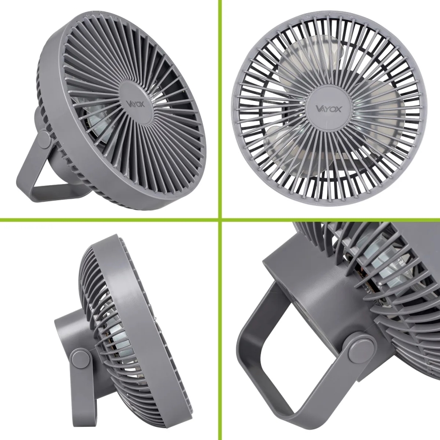 Ventilateur de table rechargeable avec éclairage LED/2W/5V USB 2400 mAh gris