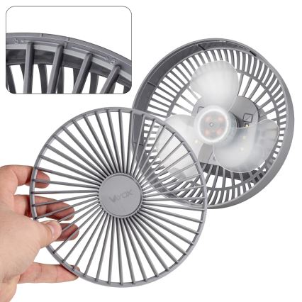 Ventilateur de table rechargeable avec éclairage LED/2W/5V USB 2400 mAh gris
