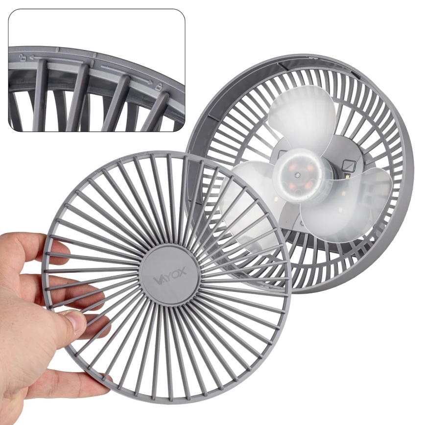 Ventilateur de table rechargeable avec éclairage LED/2W/5V USB 2400 mAh gris