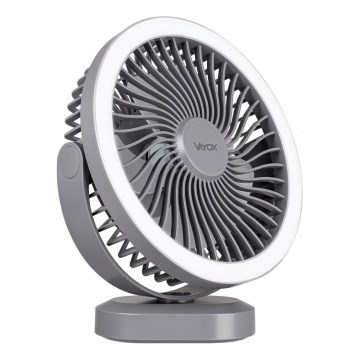 Ventilateur de table rechargeable avec éclairage LED/3W/5V USB 2400 mAh gris