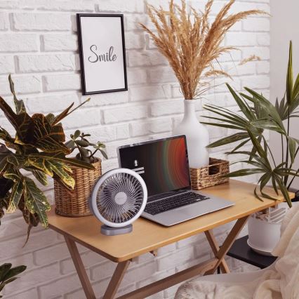 Ventilateur de table rechargeable avec éclairage LED/3W/5V USB 2400 mAh gris