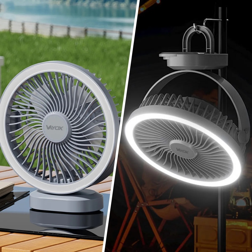 Ventilateur de table rechargeable avec éclairage LED/3W/5V USB 2400 mAh gris