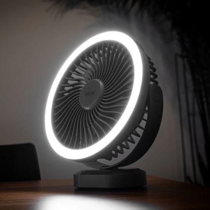 Ventilateur de table rechargeable avec éclairage LED/3W/5V USB 2400 mAh gris