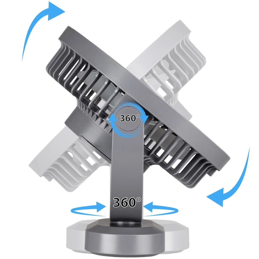 Ventilateur de table rechargeable avec éclairage LED/3W/5V USB 2400 mAh gris