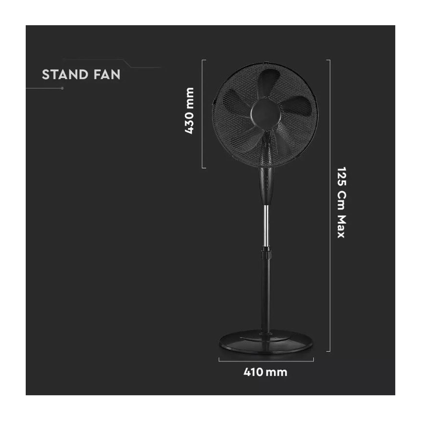 Ventilateur sur pied, diamètre 43 cm, 55W/230V, noir