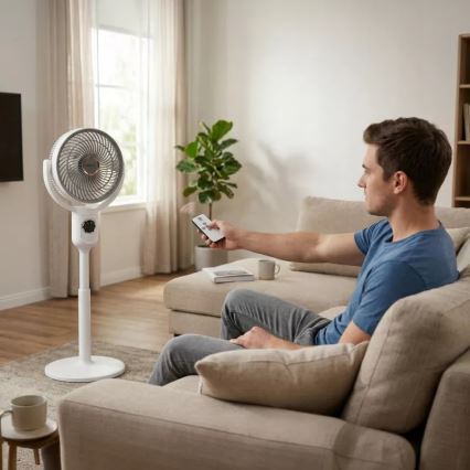 Ventilateur sur pied LED rechargeable avec éclairage LED/4,8W/5V USB 7200 mAh, blanc + télécommande