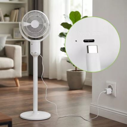 Ventilateur sur pied LED rechargeable avec éclairage LED/4,8W/5V USB 7200 mAh, blanc + télécommande
