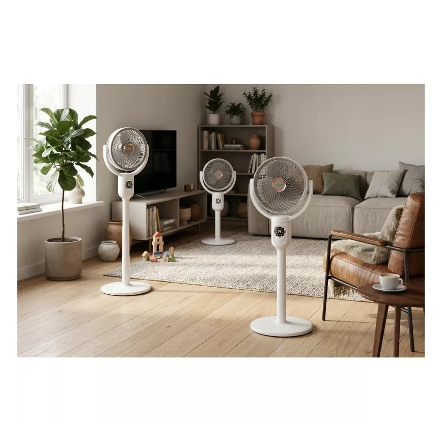 Ventilateur sur pied LED rechargeable avec éclairage LED/4,8W/5V USB 7200 mAh, blanc + télécommande