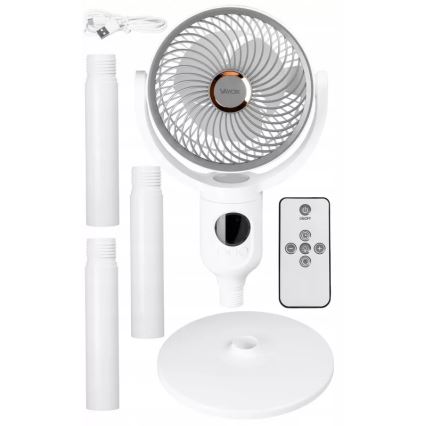 Ventilateur sur pied LED rechargeable avec éclairage LED/4,8W/5V USB 7200 mAh, blanc + télécommande