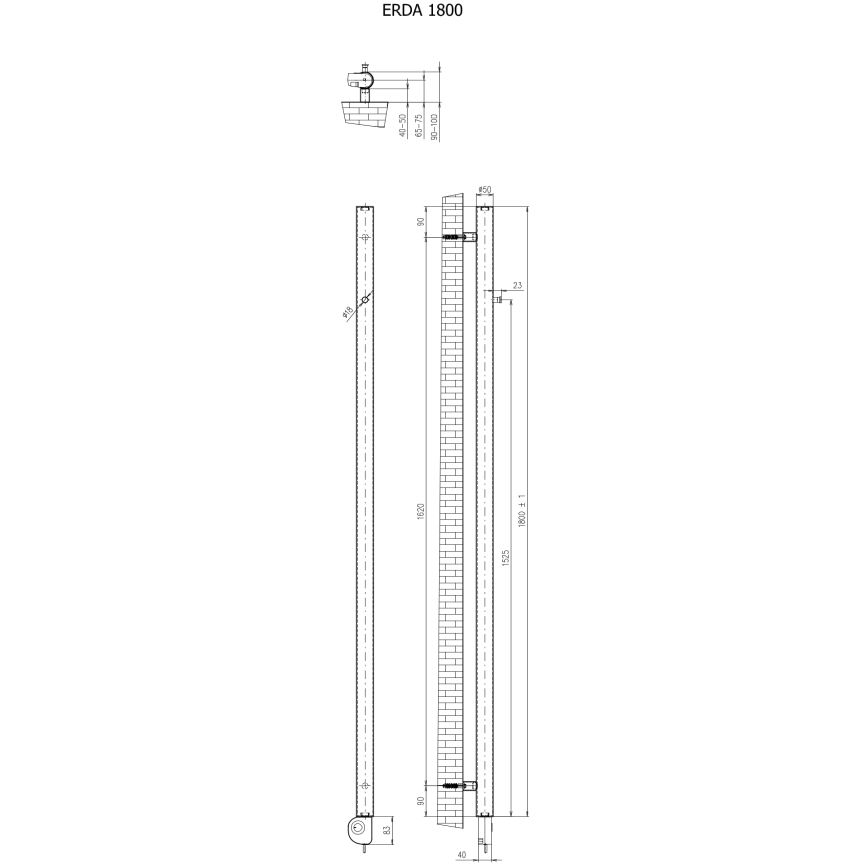Vertaduro - Radiateur de salle de bains avec thermostat ERDA 400W 180x5 cm taupe