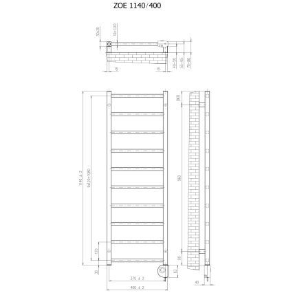 Vertaduro - Radiateur de salle de bains avec thermostat ZOE 400 W 114 x 40 cm blanc