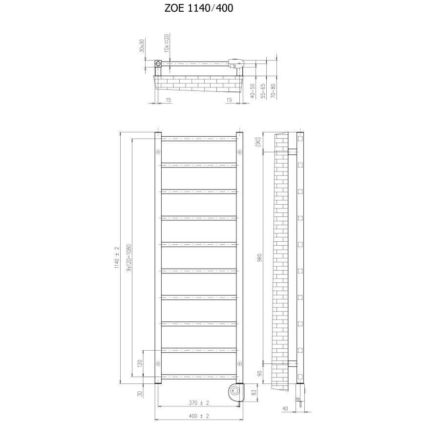 Vertaduro - Radiateur de salle de bains avec thermostat ZOE 400 W 114 x 40 cm blanc