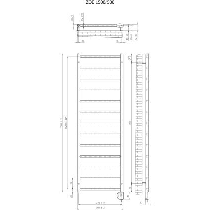 Vertaduro - Radiateur de salle de bains avec thermostat ZOE 400W 150x50 cm noir