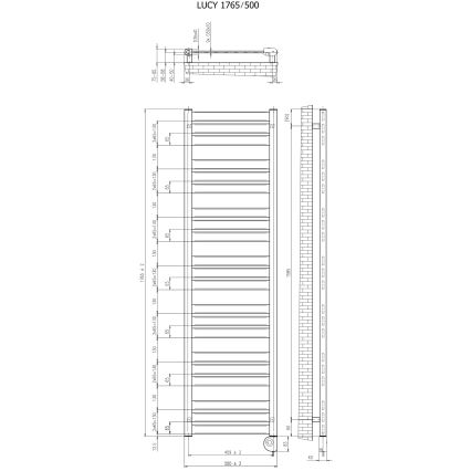 Vertaduro - Radiateur de salle de bains LUCY avec thermostat, 800 W, 177 x 50 cm, anthracite