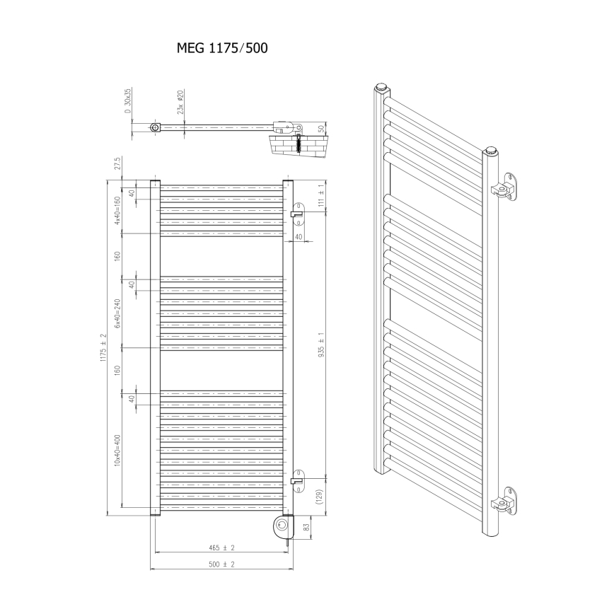 Vertaduro - Radiateur sèche-serviettes avec thermostat MEG 600 W 118 x 50 cm blanc