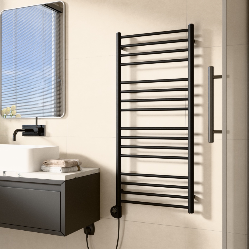 Vertaduro - Radiateur sèche-serviettes SIMONE 400 W, 114 x 50 cm, noir, avec thermostat