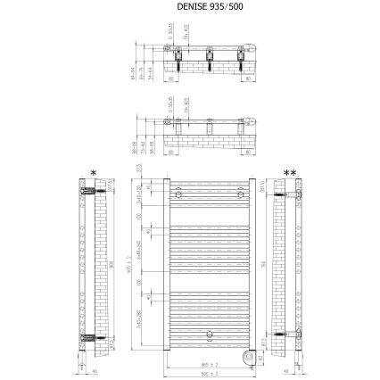 Vertaduro - Sèche-serviettes avec thermostat DENISE, 400 W, 94 x 50 cm, noir