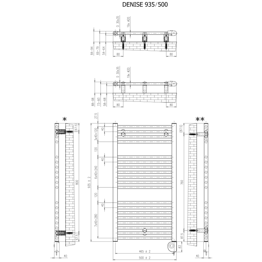 Vertaduro - Sèche-serviettes avec thermostat DENISE, 400 W, 94 x 50 cm, noir