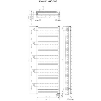 Vertaduro - Sèche-serviettes avec thermostat SIMONE 600 W 144 x 50 cm noir