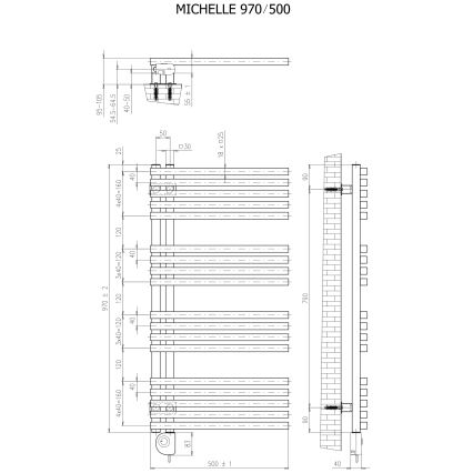 Vertaduro - Sèche-serviettes de salle de bains MICHELLE 600 W avec thermostat, 97 x 50 cm, blanc