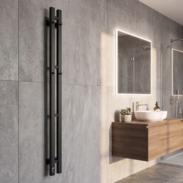 Vertaduro - Sèche-serviettes électrique avec thermostat VEO 70W/230V 120x9 cm IP44, noir, côté droit