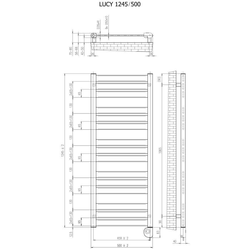 Vertaduro - Sèche-serviettes LUCY avec thermostat — 600 W, 125 x 50 cm, noir
