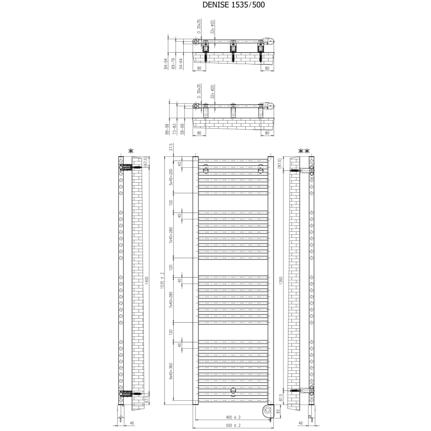 Vertaduro - Sèche-serviettes pour salle de bains avec thermostat DENISE 600 W 154 x 50 cm noir