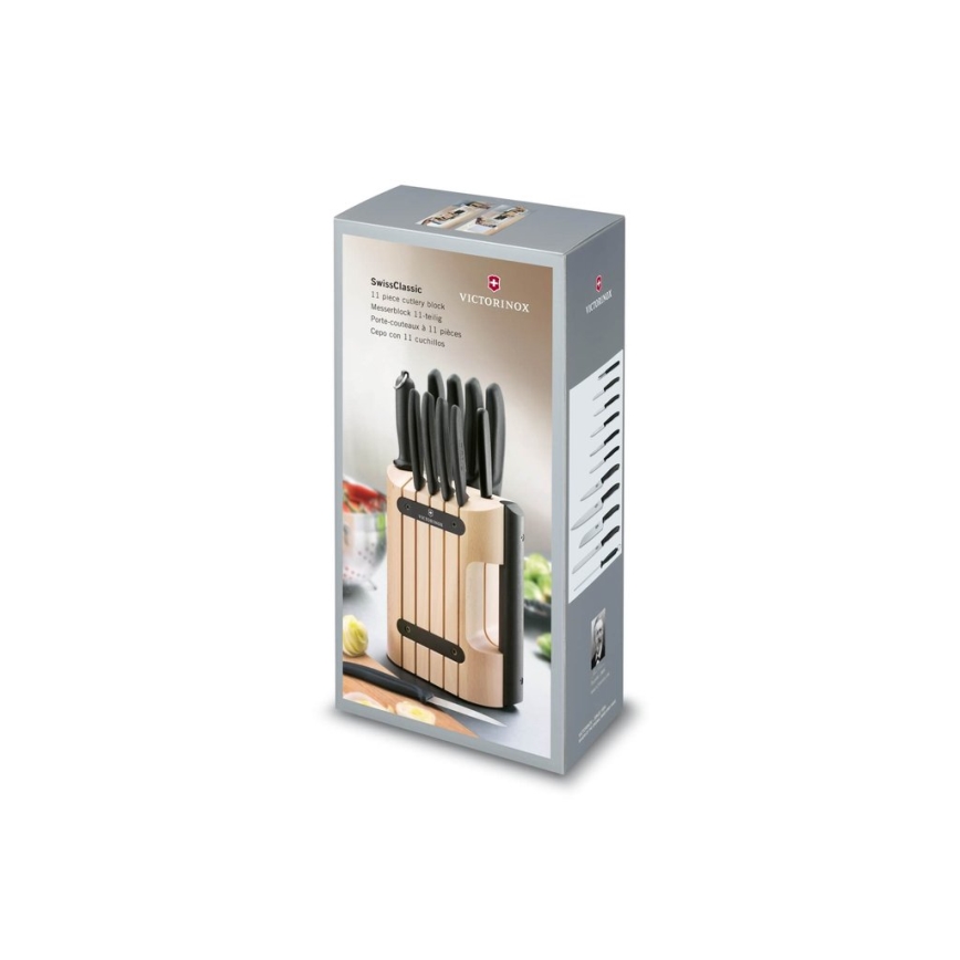 Victorinox - Ensemble de 12 couteaux de cuisine avec bloc SWISS CLASSIC hêtre/beige