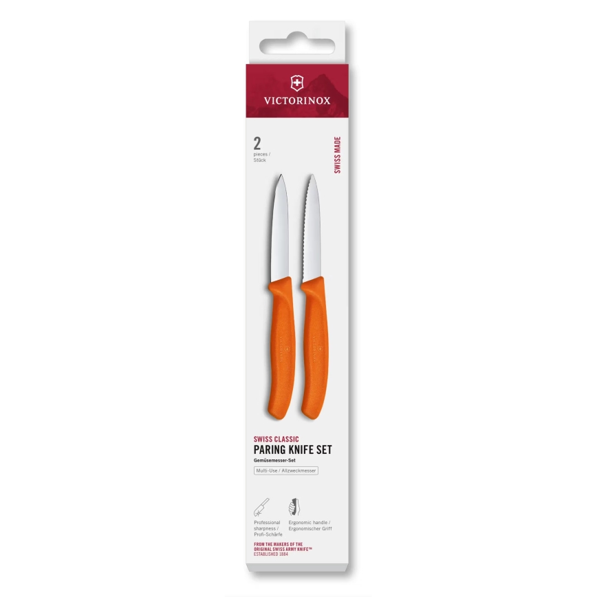 Victorinox - Ensemble de 2 couteaux à légumes SWISS CLASSIC, lame de 8 cm, orange