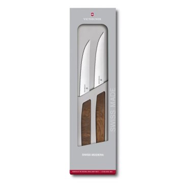 Victorinox - Ensemble de 2 couteaux à steak SWISS MODERN 12 cm, manches en noyer