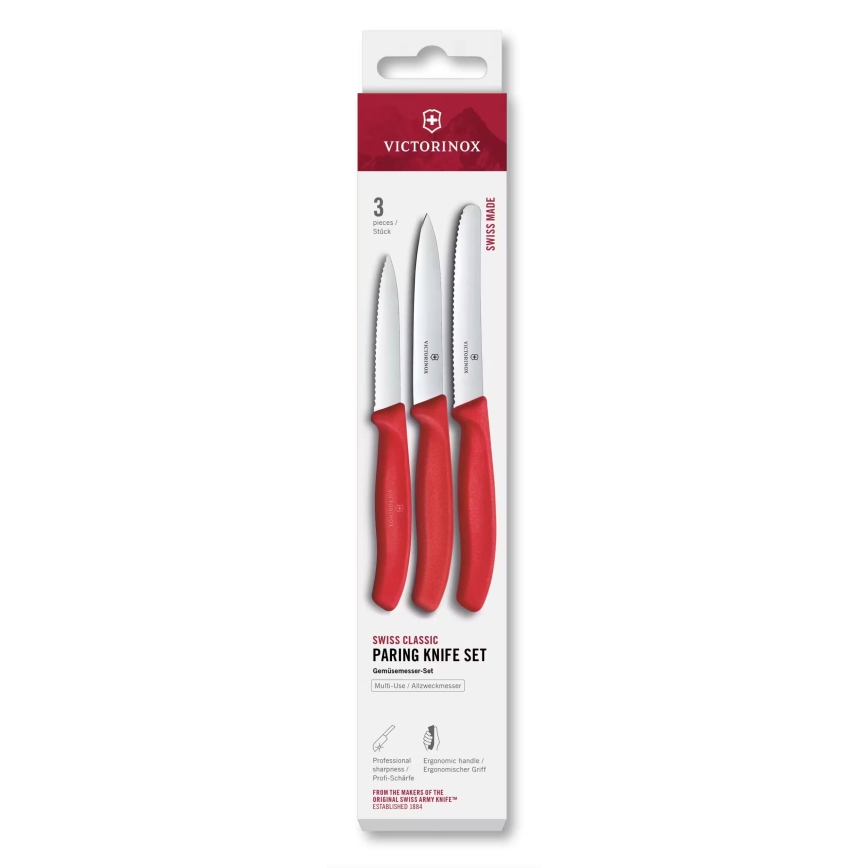 Victorinox - Ensemble de 3 couteaux à légumes SWISS CLASSIC, rouge