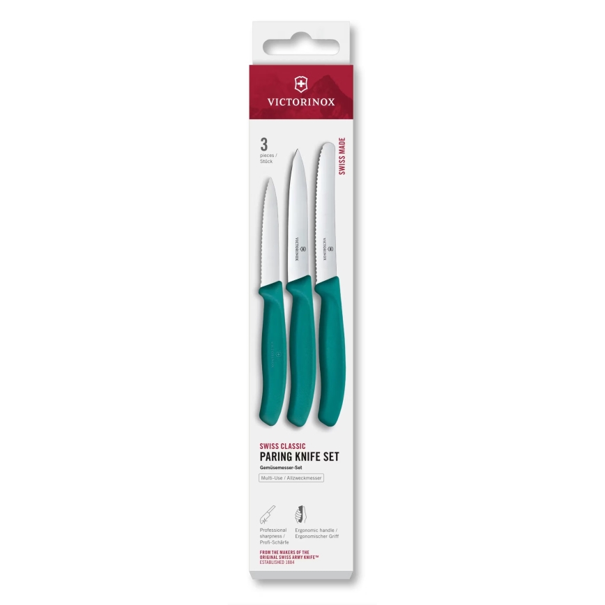 Victorinox - Ensemble de 3 couteaux à légumes SWISS CLASSIC, turquoise