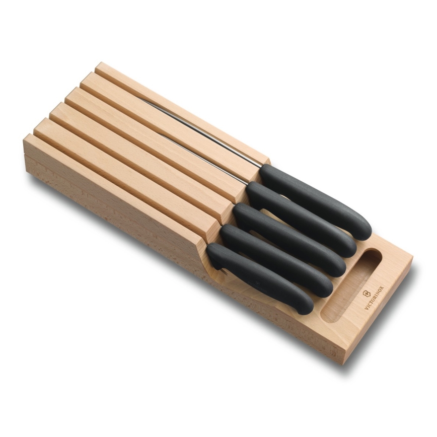 Victorinox - Ensemble de 6 couteaux de cuisine avec organiseur, hêtre/beige