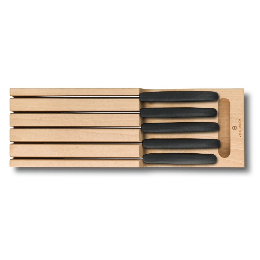 Victorinox - Ensemble de 6 couteaux de cuisine avec organiseur, hêtre/beige