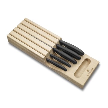 Victorinox - Ensemble de 6 couteaux de cuisine SWISS CLASSIC avec bloc de rangement, hêtre/beige