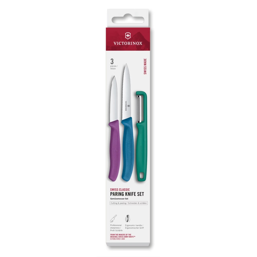 Victorinox - Ensemble de couteaux de cuisine avec épluche-légumes SWISS CLASSIC, 3 pièces, multicolore