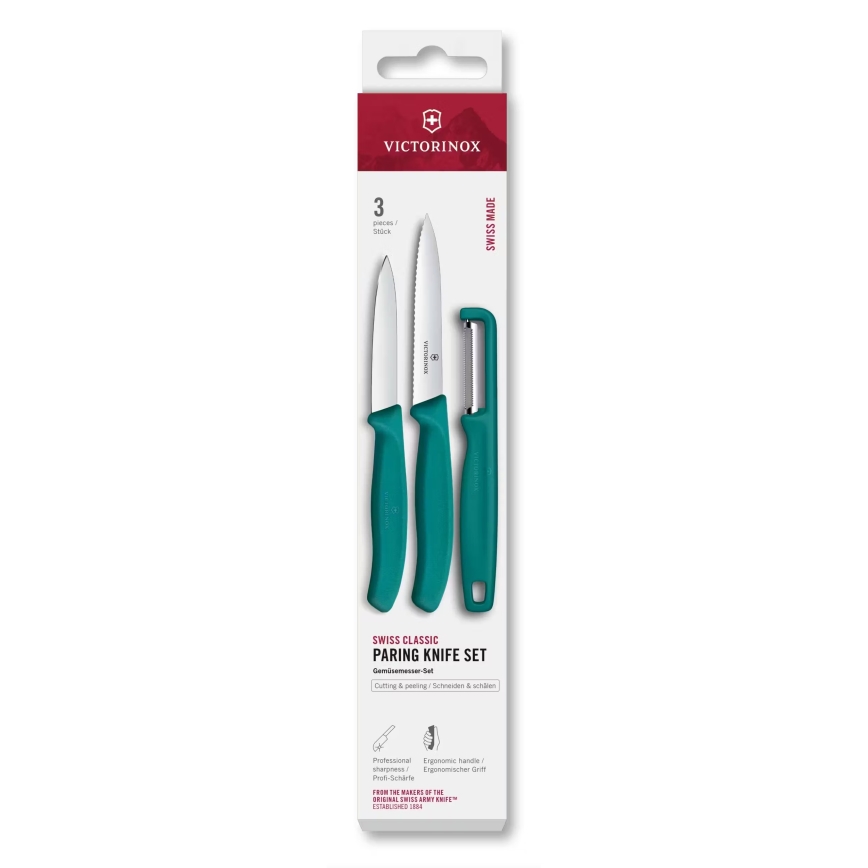 Victorinox - Ensemble de couteaux de cuisine avec épluche-légumes SWISS CLASSIC, 3 pièces, turquoise