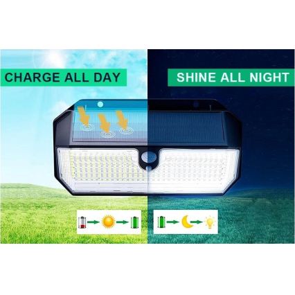 Viking - Luminaire mural solaire LED avec capteur LED/2W/3,7V IP65 6000K 2200 mAh