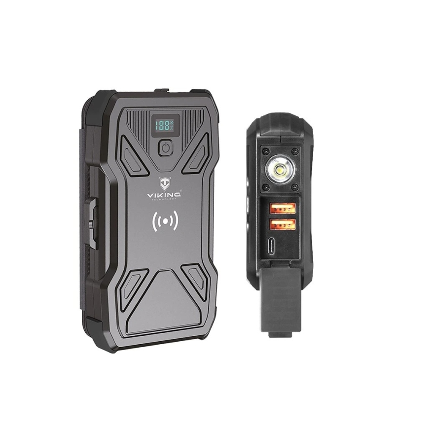 Viking - Batterie externe avec lampe torche LED intégrée, recharge sans fil et panneau solaire, Power Delivery 22,5 W / 20 000 mAh