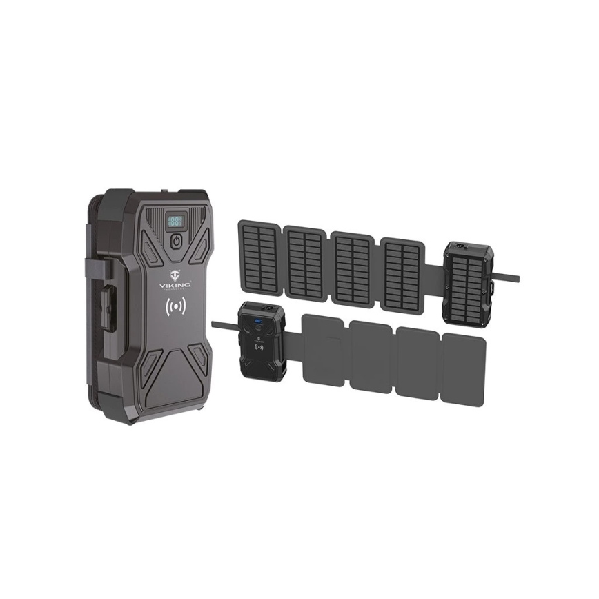 Viking - Batterie externe avec lampe LED, charge sans fil et panneau solaire Power Delivery 22,5W/30000 mAh