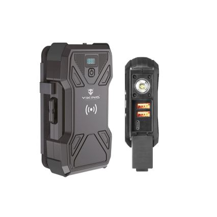 Viking - Batterie externe avec lampe LED, charge sans fil et panneau solaire Power Delivery 22,5W/30000 mAh