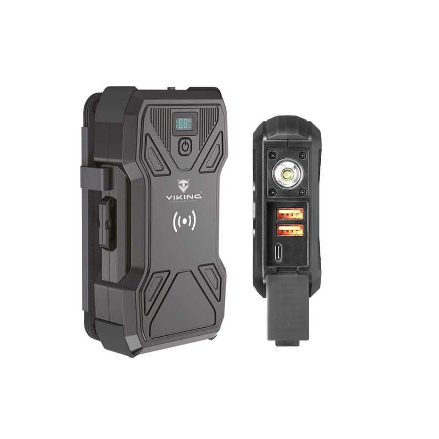 Viking - Batterie externe avec lampe LED, charge sans fil et panneau solaire Power Delivery 22,5W/30000 mAh