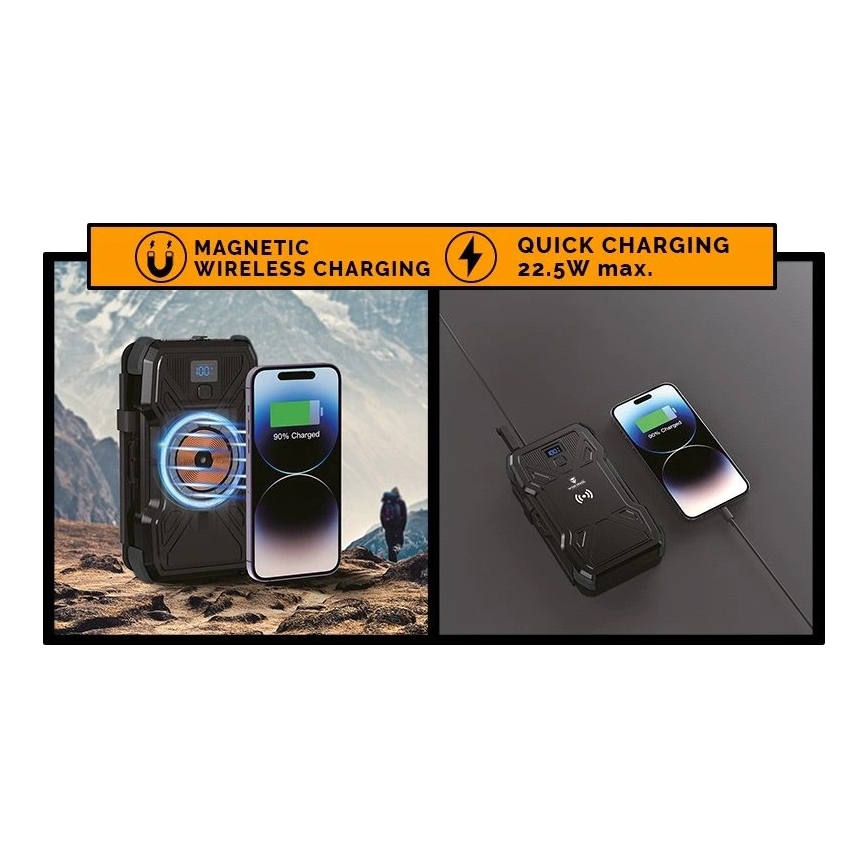 Viking - Batterie externe avec lampe LED, charge sans fil et panneau solaire Power Delivery 22,5W/30000 mAh