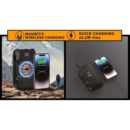 Viking - Batterie externe 10 000 mAh avec lampe torche LED intégrée, charge sans fil et panneau solaire, Power Delivery 22,5 W