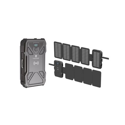 Viking - Batterie externe 10 000 mAh avec lampe torche LED intégrée, charge sans fil et panneau solaire, Power Delivery 22,5 W