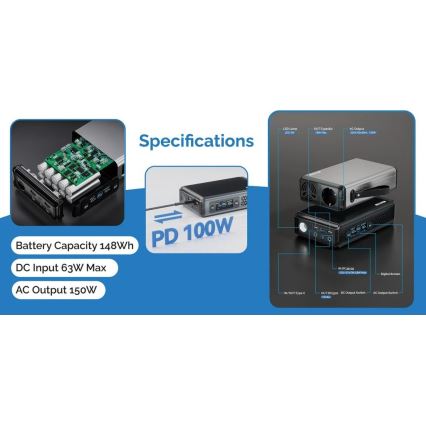 Viking - Station de charge avec écran LED Power Delivery 148 Wh