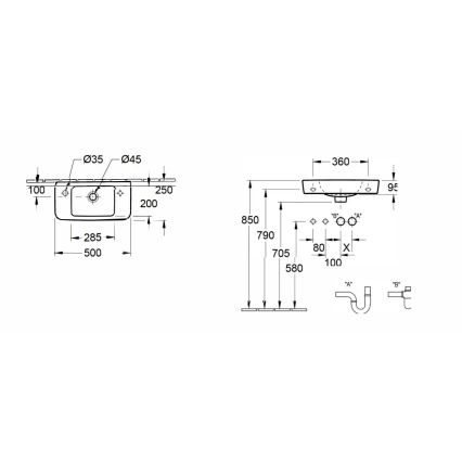 Villeroy & Boch 4342L501 - Lavabo suspendu O.NOVO 50x25 cm céramique/blanc