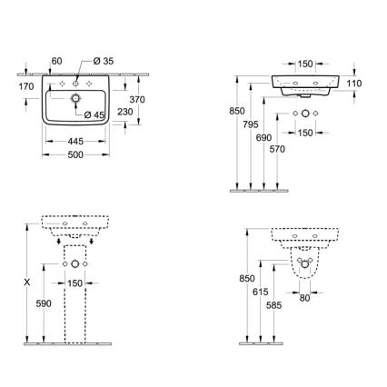 Villeroy & Boch 43445001 - Lavabo suspendu O.NOVO 50x37 cm céramique/blanc